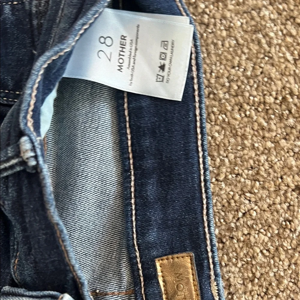MOTHER Dark Blue Ankle Jeans with Frayed Hem - Picture 2 of 3